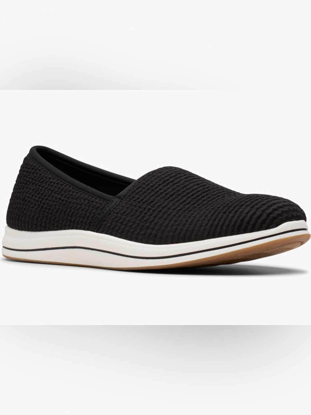 Clarks Black Stretch Slip-On Loafer with White Midsole